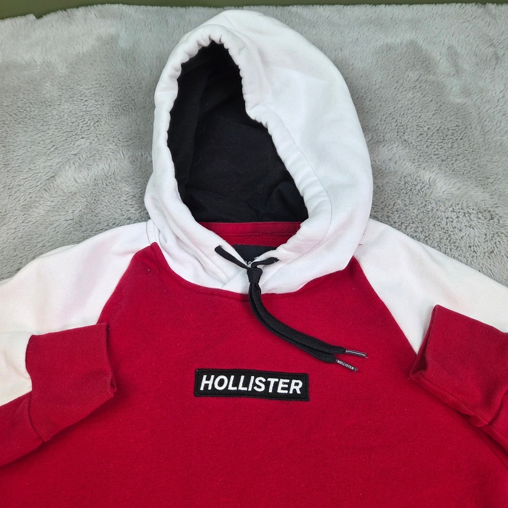 Hollister Hoodie Mens S Cotton Blend Raglan Colorblock Logo Pullover Red White